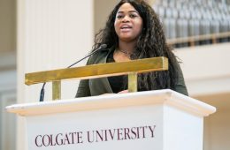 Chineyere Okogeri ’18 delivers the student keynote speech at Colgate's Martin Luther King Jr. Week celebration