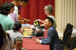 Author Viet Thanh Nguyen with members of the Colgate community following his 2018 Living Writers presentation