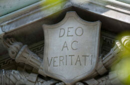 Deo Ac Veritati detail on academic building doorframe