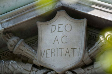 Deo Ac Veritati detail on academic building doorframe