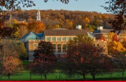Case-Geyer Library and campus hill in Autumn