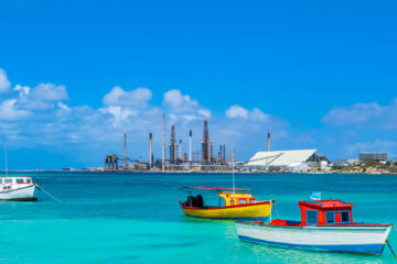 oil refinery on Caribbean beach