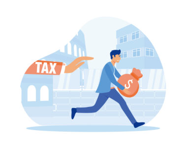 Businessman running away from tax