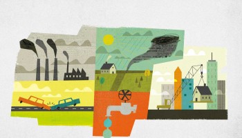 Illustrated graphic collage of environmental themes