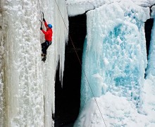 Students ice climbing at Tinker Falls.