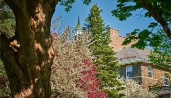 Spring scenic of buildings on the Colgate University campus