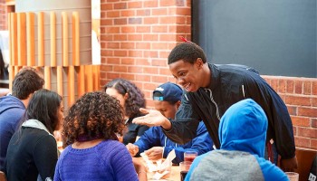 Students chat over a meal at Frank Dining Hall