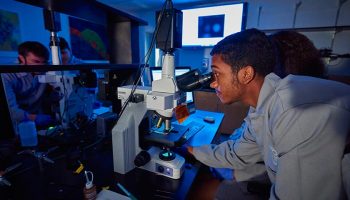 Blake Nair ’20 analyzes the DNA at a microscope
