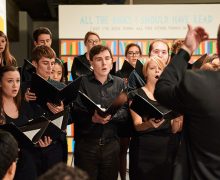 The chamber singers perform at the Picker Art Gallery’s exhibition Marko Mäetamm: I Want to Tell You Something.