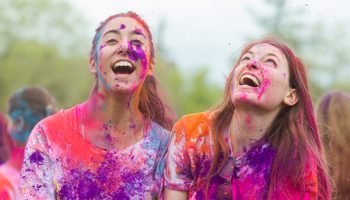 Colgate students take part in the Holi festival of color, Apr. 29, 2017 in Hamilton, N.Y. Photo by Samto Wongso '19 / Colgate University