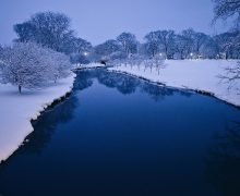 Winter scene with snow and stream
