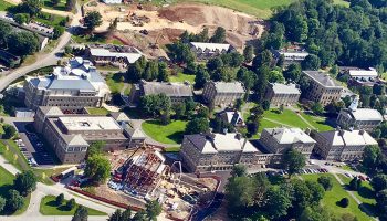 Aerial campus shot showing Benton Hall construction