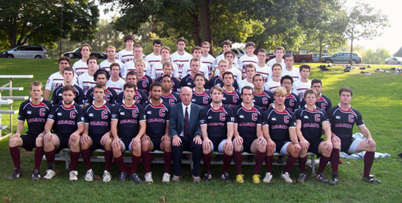 The Colgate rugby club poses for a photo at Academy Field.