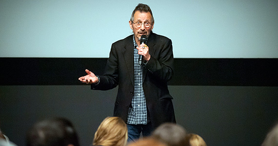 John Trudell speaks at Golden Auditorium. (Photo by Andy Daddio)
