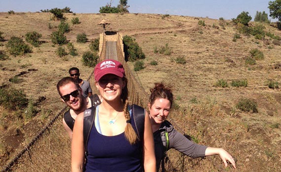 Kelsey Jensen '14 (center) with fellow Colgate students Josh Hair '14 and Mabel Baez '15, traveled to Ethiopia during winter break.