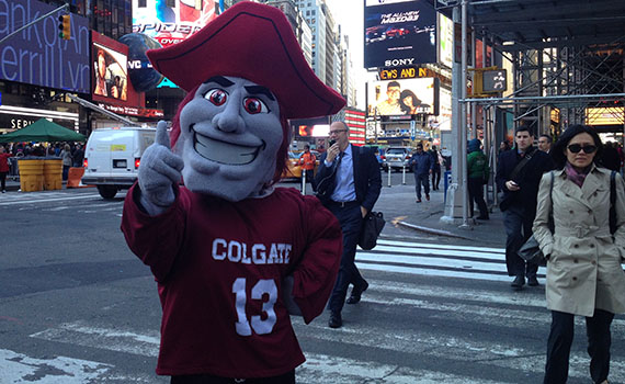 Raider is running wild in New York City to connect with alumni and meet up with some members of the Colgate professional networks.