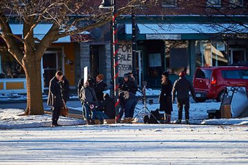 ctor Michael Shannon prepares for a scene in the filming of Pottersville in Hamilton, N.Y., in January