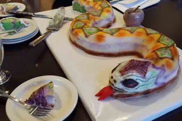 A cake shaped like a snake