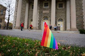 Pride Flag in front of Memorial Chapel