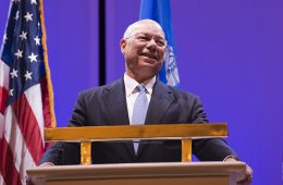 Former Secretary of State Colin Powell speaking during Global Leaders 2009.