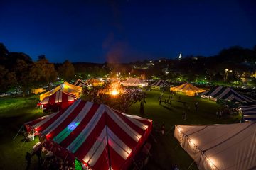 Reunion tents at night from above