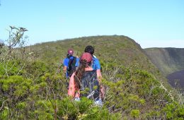 Students hike Sierra Negra, a volcano, to capture footage in the Galapagos Islands.