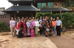 Colgate students with homestay families in Mannua Village